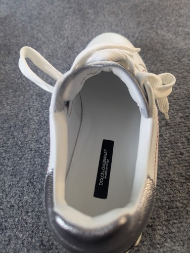 Zapatilla deportiva DOLCE & GABBANA para mujer 38 EE. UU. 7,5 cuero PORTOFINO blanca negra logotipo DG - Imagen 12 de 17