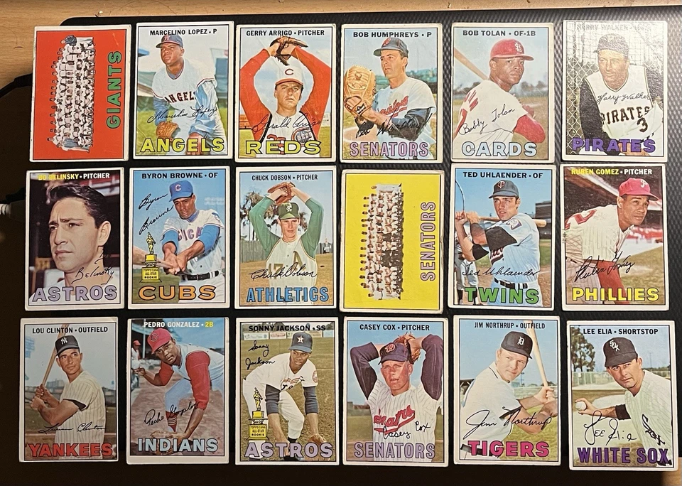 Lote de 200 tarjetas de béisbol 1967 Topps de baja calidad pliegues con estrellas, HOFers, radiocontrol todas las fotos Foto 2 de 4