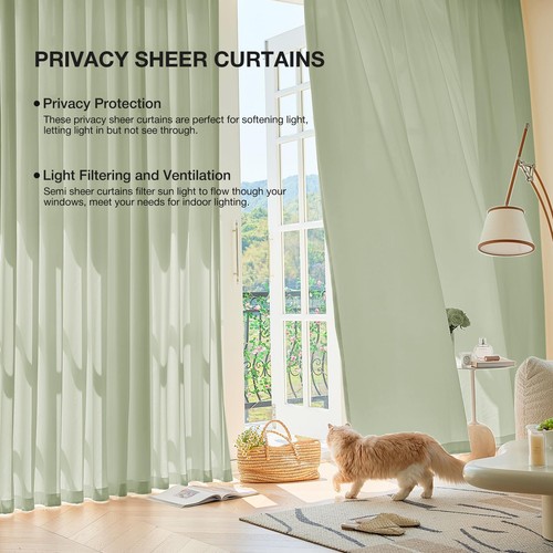Non-See-Through Sage Green Privacy Semi Sheer Curtains for Living Room 84 Inc... - Picture 5 of 9