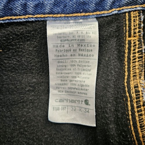 Carhartt Fleece Lined Jeans Men's 32x34 Relaxed-Fit Straight-Leg Denim Dark Wash - Picture 2 of 7