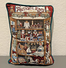 Vintage Christmas Tapestry Throw Pillow "Antique Toys" Holiday Decor