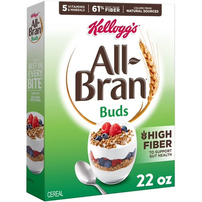 Kellogg's All Bran Buds Breakfast Cereal, 8 Vitamins and Minerals, High Fiber Ce