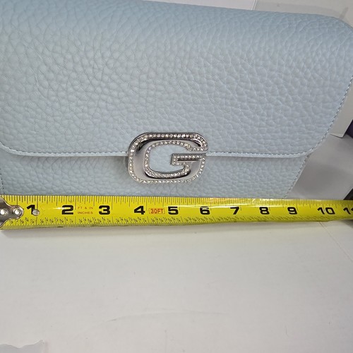Neu Puderblau Leder Handtasche Schulter Crossbody Tasche Strass G Akzent Kiesel - Bild 14 von 17
