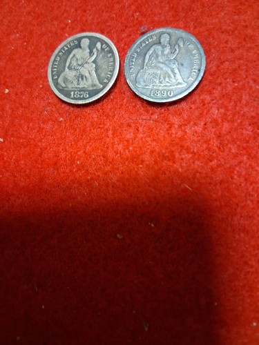 1876 S & 1890 P Liberty Seated Silver Dime, Lot of TWO - Picture 3 of 6