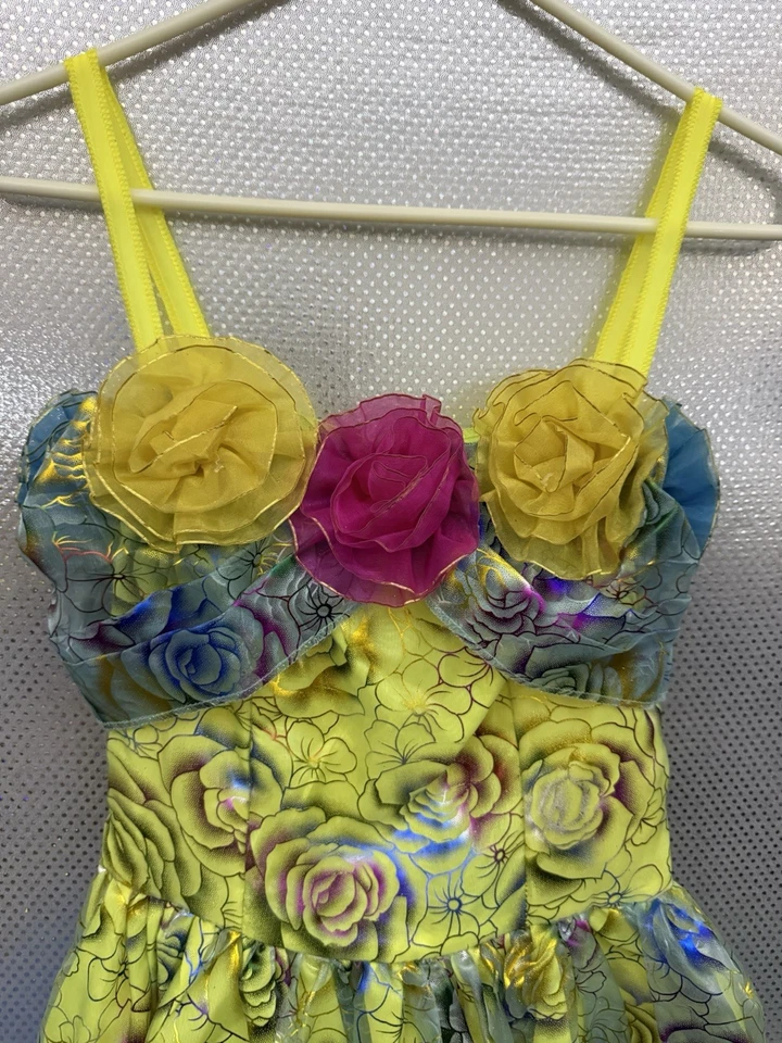 Disney Cenicienta Drizella Vestido Niños Talla S 4/6 Amarillo Floral Disfraz Jugar Fiesta Foto 3 de 4