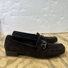 Stuart Weitzman Jeweled Loafer Women's 8.5M Suede Brown Block Heel Career Preppy