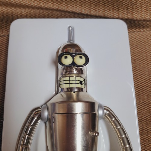 Rare 8" Futurama Bender Bright 'N Shiny Tin Wind-Up Robot Toy (2001) W/ Cigar - Picture 6 of 6