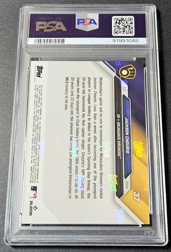 2024 Topps Now Rookie Blue /49 Jackson Chourio RC #37 Brewers PSA 9 - Picture 2 of 2