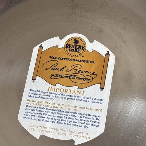 Paul Revere 1801 Signature Copper Pan 10.5 Brass Handles NEW with tags - Picture 2 of 11