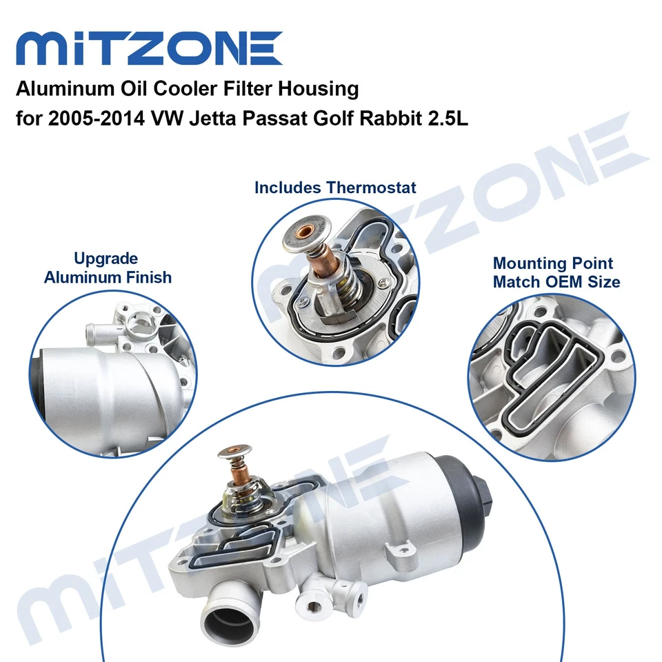 Carcasa de filtro de aceite Mitzone con termostato para 14-16 A6 A7 A8 Quattro Q5 Q7 3,0 L Foto 3 de 4