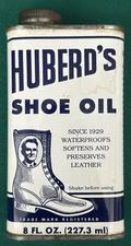 Vintage Huberd's Shoe Oil 8 Fluid Ounces Can/Tin Litho Grease Co McMinnville OR