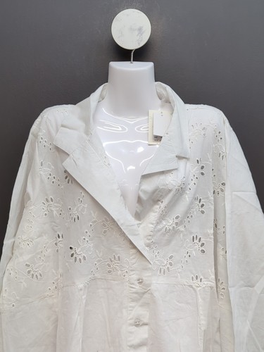 Raviya Eyelet Detail V Neck Button Down Swim Cover Up Womens Tunic Top 2X White - Picture 3 of 9