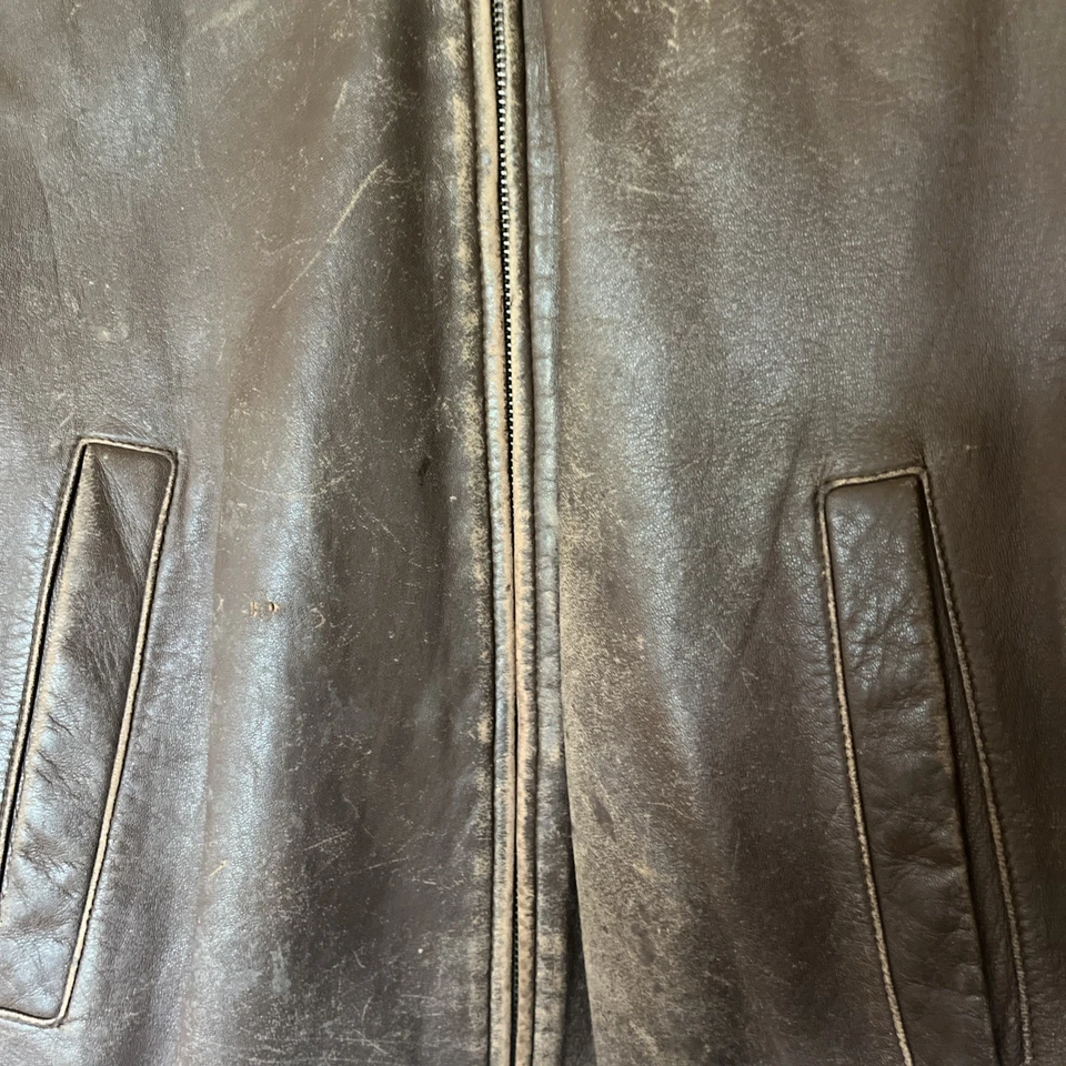 Vtg Men’s J Ferrar Men’s Medium Leather Distressed Aviator Bomber Coat Jacket - Image 4 of 4
