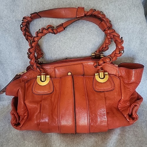 Auténtico Bolso de Mano Chloé Heloise Cuero Rojo Asas Trenzadas Italia - Imagen 1 de 23