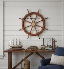 Handcrafted Wooden Ship Wheel - Nautical Wall Decor with Brass Hub, Unique Gift