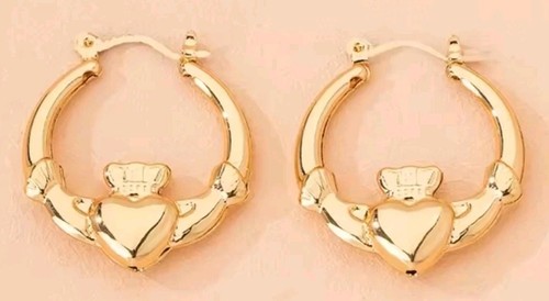 Gold Hoop Earrings Creole Earrings Heart Cladding 2.8cm Comes Gift Boxed A76 - Picture 6 of 6