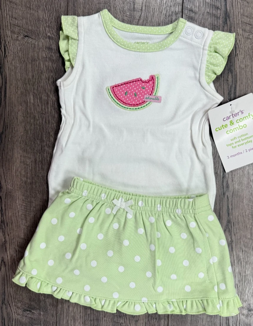 Baby Girl Clothes New Vintage Carter's 3 Month 2pc Watermelon Skirt Outfit