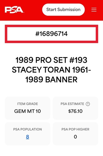 1989 Pro Set #193 Stacey Toran PSA 10 Error Variation STRIPE 1961-1989 RAIDERS** - Picture 6 of 7