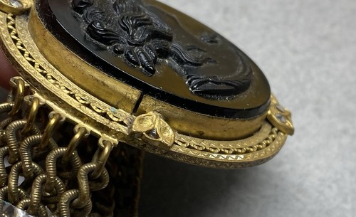 ANTIQUE VINTAGE BLACK GLASS CAMEO PENDANT NECKLACE MOURNING GOTHIC - Picture 13 of 13