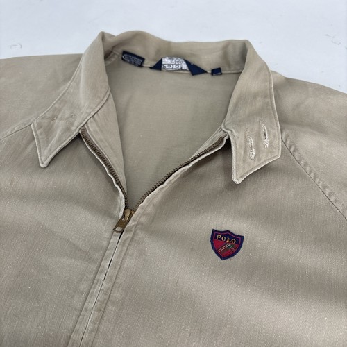 Polo Ralph Lauren Made In USA Bomber Jacket Harrington VTG Crest Khaki Men Sz L - Picture 4 of 14