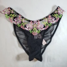 Victoria's Secret Dream Angels Wisteria Embroidery Brazilian Black Floral Sheer