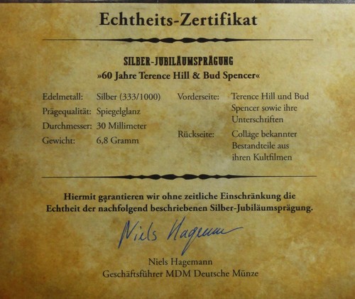 Silber-Medaille 60 Jahre Terence Hill & Bud Spencer Sg/ Proof Kapsel +Zertifikat - Picture 3 of 11