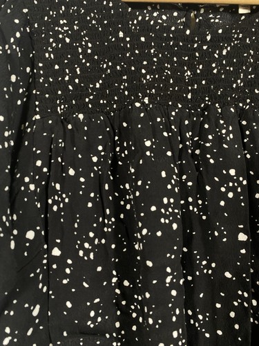 Top blusa Terra & Sky taglia 2X nero stampa splatter smocking contadino capriccioso - Foto 5 di 11