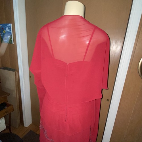 Jovani Gown + Shrug Sleeves Size 14 Chiffon Red Layered long Dress, Beaded #prc - Picture 12 of 16