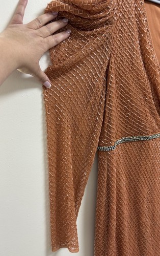 Mac Duggal 93674 Women’s Size 14 Copper Long Sleeve Beaded Mesh Midi Dress NWT - Picture 13 of 15