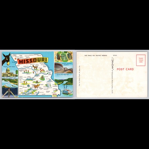 Vintage Missouri Map Postcard Unposted Scenic Landmarks Collectible View - Picture 3 of 4