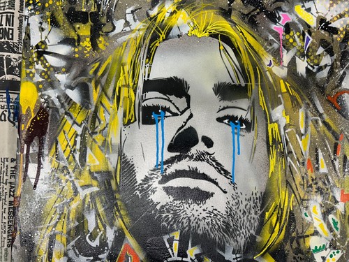 Kurt Cobain Spray Painted Canvas Banksy Style ArtPop Art Handmade Graffiti Wall - Picture 6 of 6