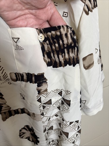 Camisa De Colección ALAN STUART Bandas Crema Para Hombres Grande S/S Diseño Geométrico Marrón EE. UU. - Imagen 8 de 15