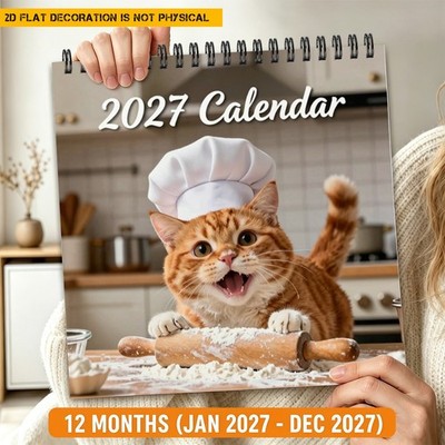 Funny Chef Cat 2027 Wall Calendar, Kitchen Cat Theme, Gift for Cat Lovers