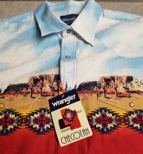 Vtg Wrangler Checotah Pearl Snap Western Tribal Aztec Desert Southwestern NWT XL - Picture 5 of 11