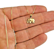 14K Solid Yellow Gold Elephant Pendant 16" Necklace - 14mm x 13mm Charm- PT1628