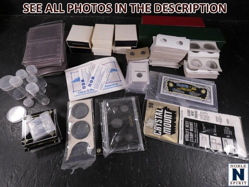 Lote de caja pequeña NobleSpirit de suministros mixtos de monedas de Estados Unidos, volteretas, soportes, etc.