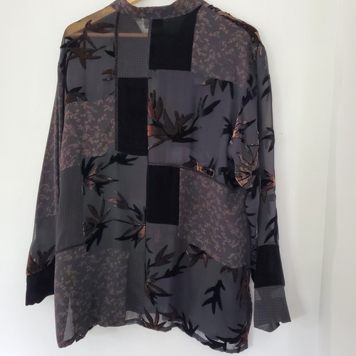 CHICO'S DESIGN Sz XL Velvet Burnout Patchwork Shirt Button Black Brown Floral - Picture 6 of 14