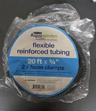 Aquagarden Flexible Reinforced Pond Tubing, 20ft x 3/4” ID W/ 2 SS Clamps