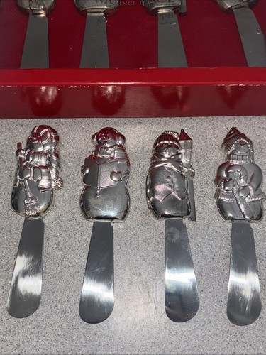Wallace Silversmiths Christmas Cheese  Spreaders Silverplate Set of 4 In Box + 4 - Picture 4 of 9
