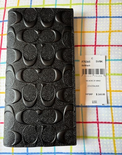 Coach F75365 Signature Embossed Leather Long Zip Wallet Black NWT Gift Set π - Picture 7 of 9