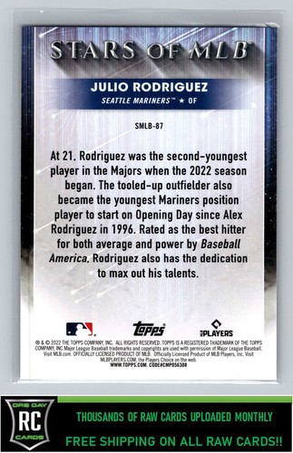 Actualización Topps 2022 estrellas de MLB Julio Rodríguez #SMLB-87 novato Seattle Mariners - Imagen 2 de 2