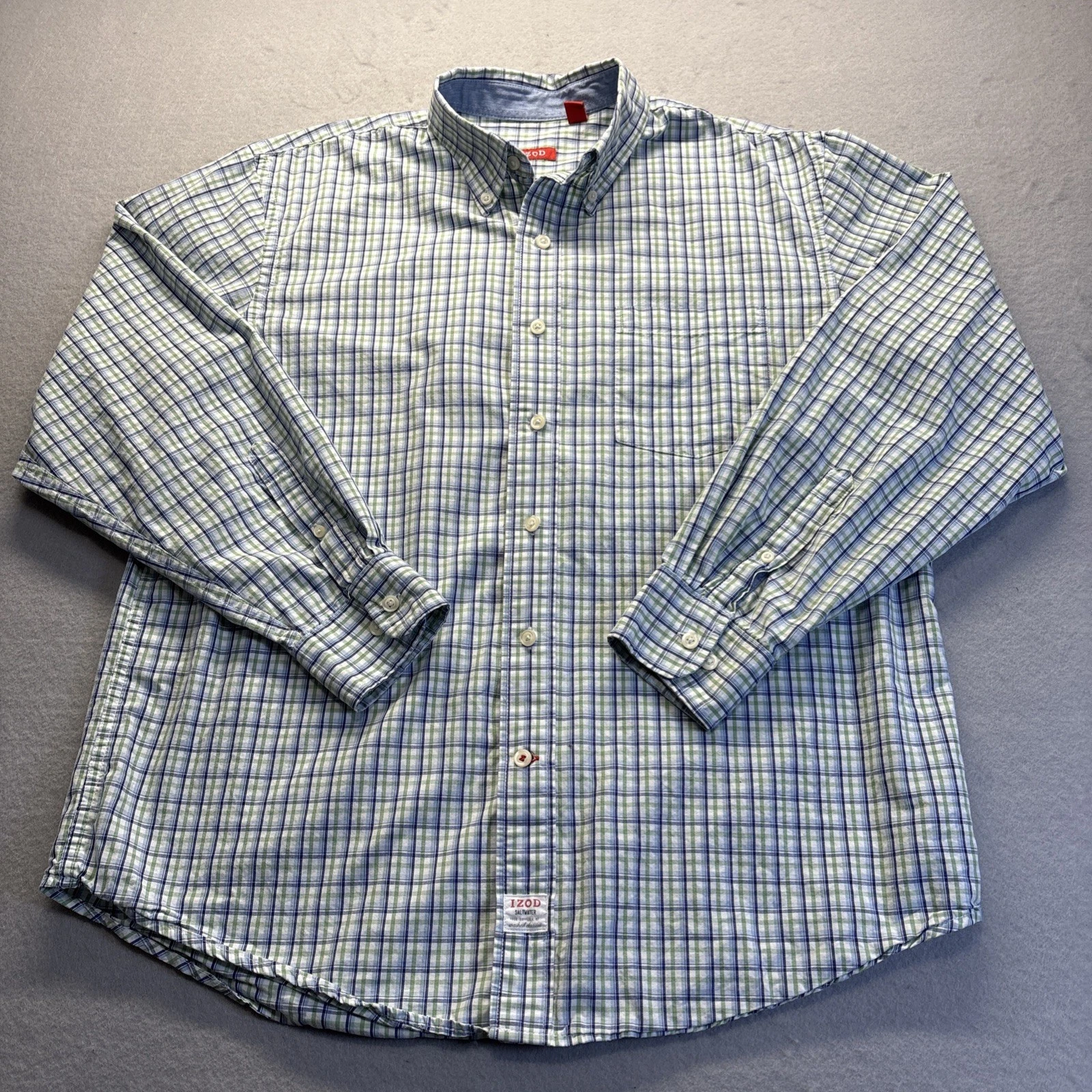 IZOD Shirt Mens Large Green Plaid Long Sleeve Button Front Cotton Casual Outdoor