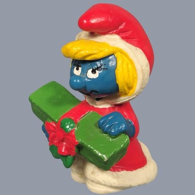   1981 Smurfs Christmas Santa Smurfette PVC Figure or Cake Topper Schleich Vtg