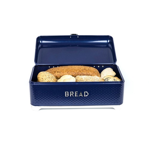 Lovello Carbon Steel Textured Bread Bin Container 42x22cm Midnight Blue - Picture 4 of 6