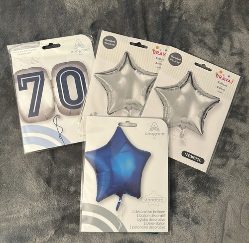 70th Birthday Decorations Balloons Anniversary Party Silver Stars 4 Super Shape - Picture 1 of 9