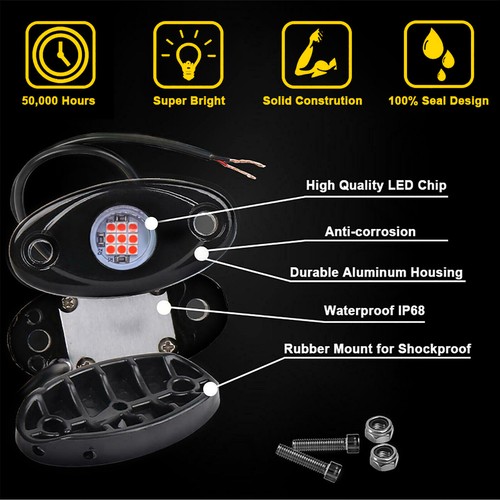 16PC Red Rock LED Light Underbody Trail Rig Glow Lamp Offroad SUV Pickup Truck - Picture 6 of 11