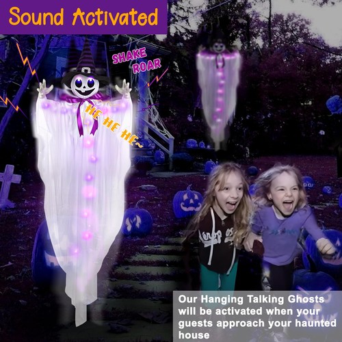 55" Halloween hängende Animatronics Hexenhut Geist mit LED Lichter Sound Acti... - Bild 3 von 7