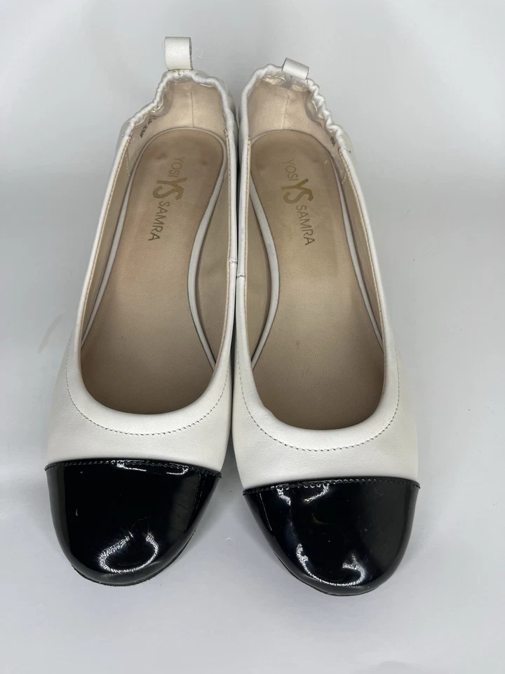 Zapatos de tacón yosi samra para mujer talla 9 blanco negro cuero puntera  Foto 3 de 4