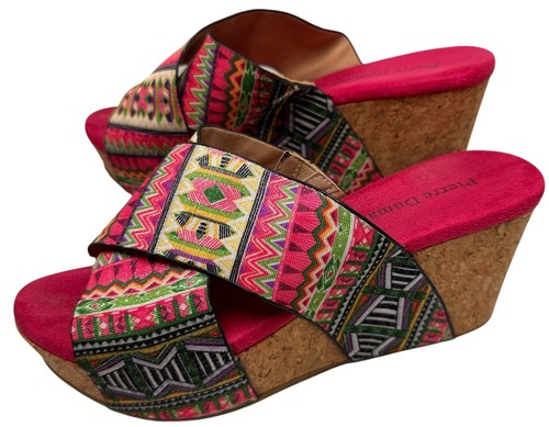 Pierre Dumas Colorful Ribbon Cork Wedges Platform Womens Sz 9 Festival Boho - Bild 3 von 23