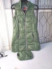 My Anorak Women’s Packable Long Down Puffer Vest Size S Army Green With Bag